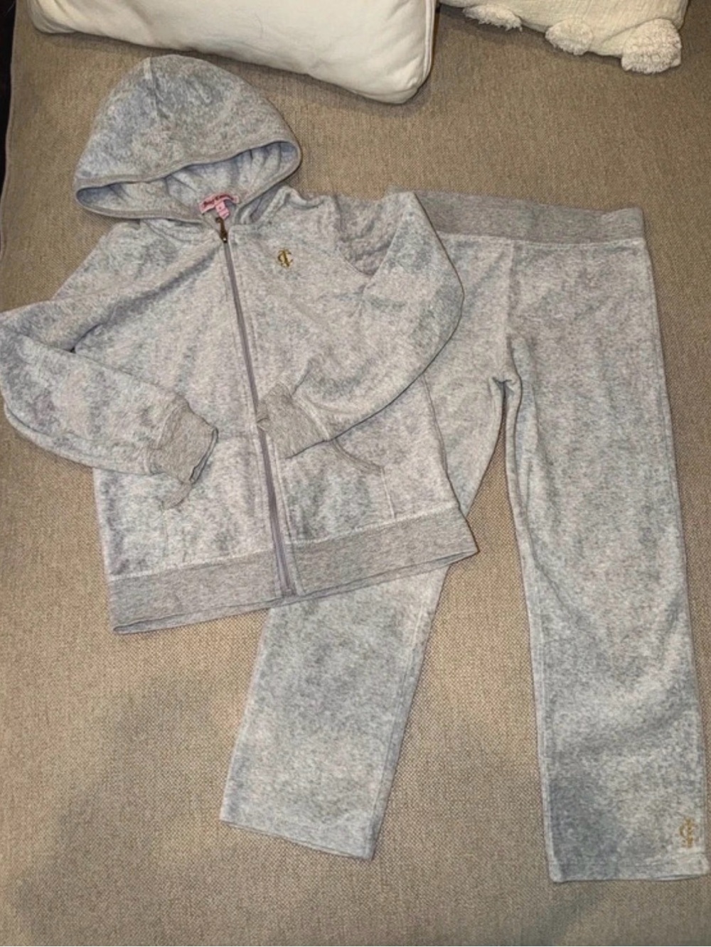 Juicy Couture Kids Light Gray Velour Hoodie & Joggers Set